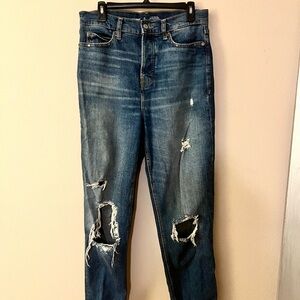 Old Navy Women’s “Sky Hi Straight” Relaxed Fit Distressed Blue Jeans - 10L